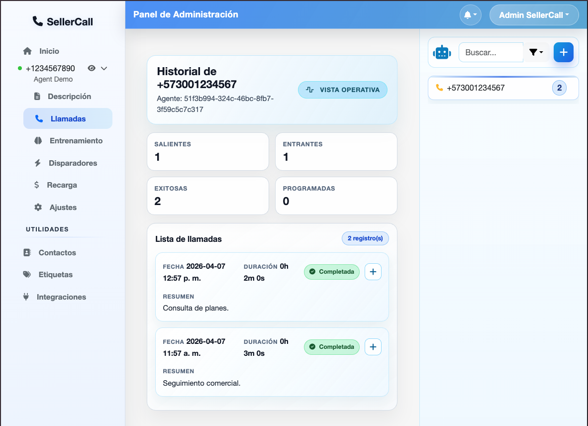 SellerCall call dashboard